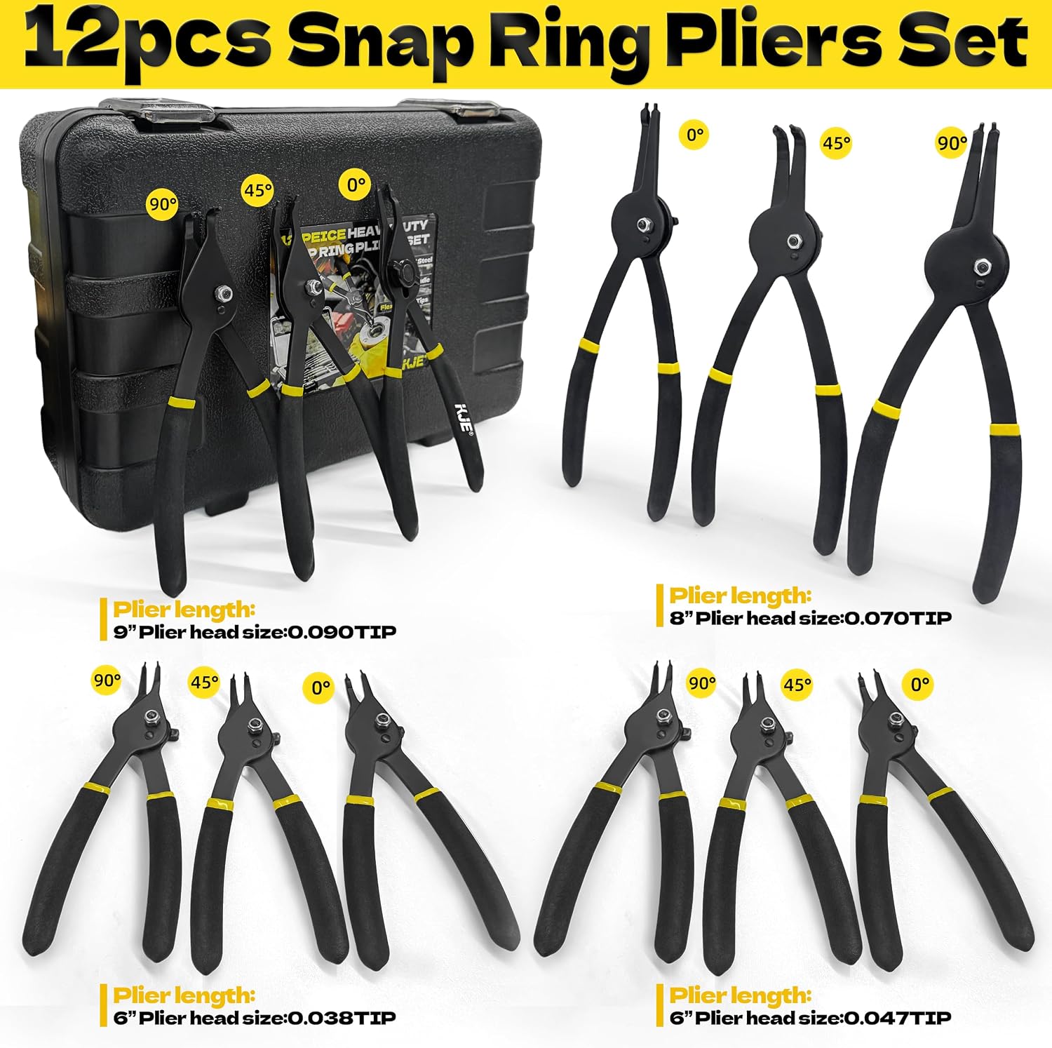 12-Piece Snap Ring Pliers Set with 45 and 90 Degree Jaws view 2