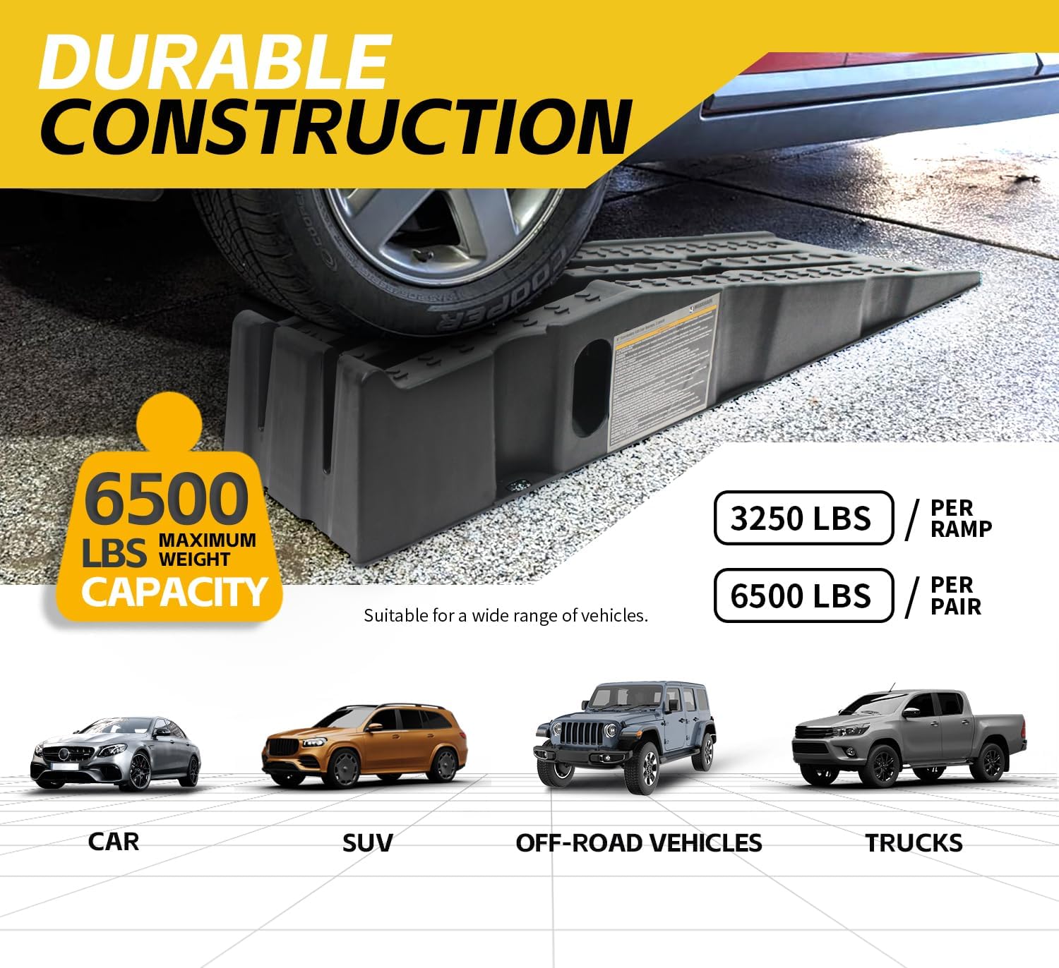 Stackable Car Service Ramps 6,500 lb Pair, 6.7 in Lift view 3