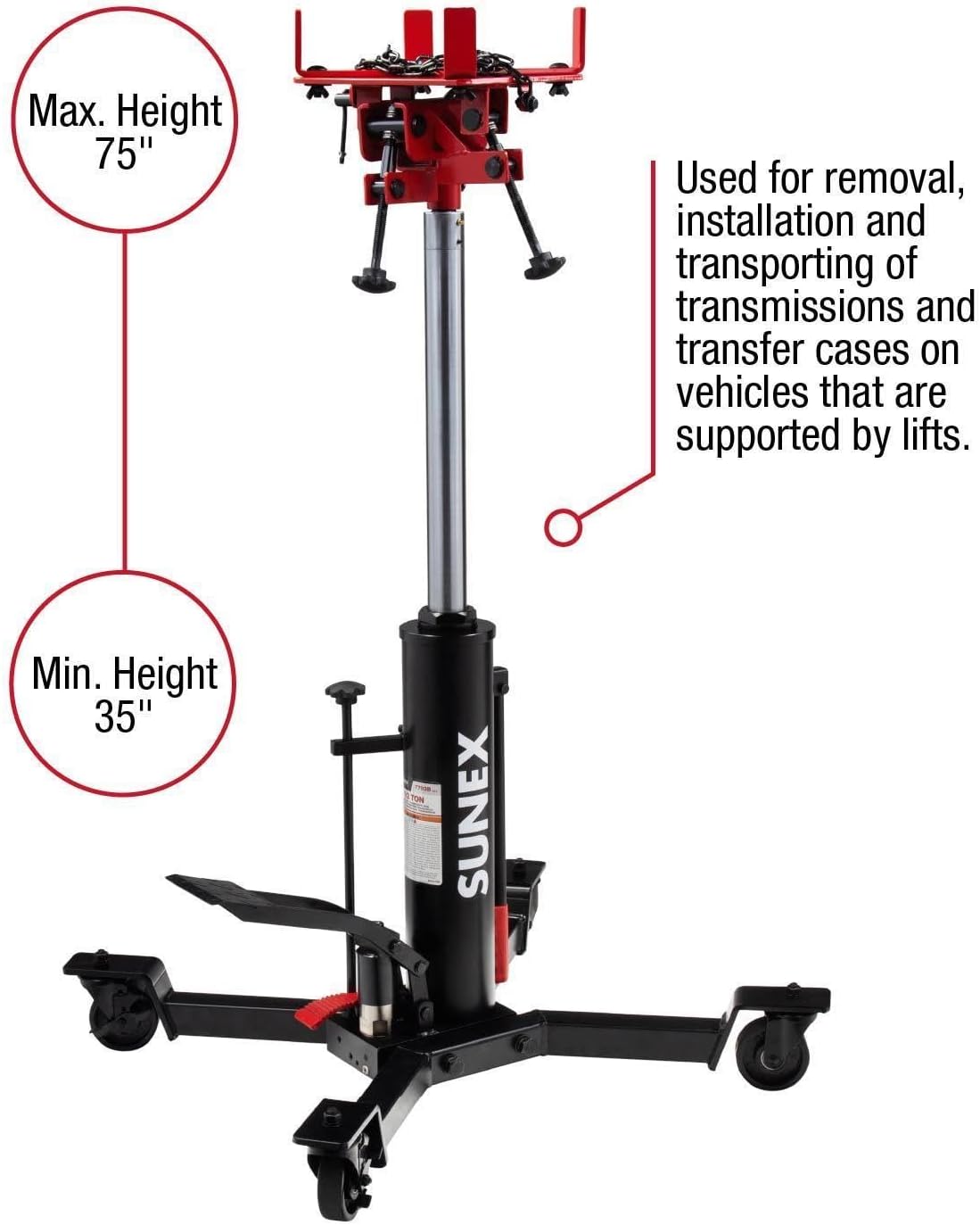 Telescopic Transmission Jack, 1,000 lb, 74 in Max Lift view 2