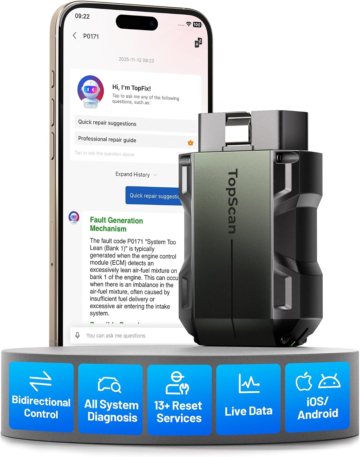 TOPDON TopScan Pro Bidirectional OBD2 Scanner TCM ABS