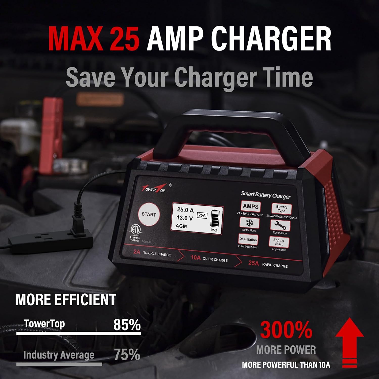 TowerTop 25A 12V Smart Battery Charger and Maintainer view 2