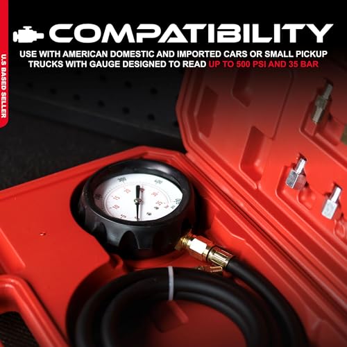 Engine Oil and Transmission Fluid Pressure Tester Kit, 500 PSI / 35 Bar Gauge with 60-Inch Hose and Brass Adapters view 3