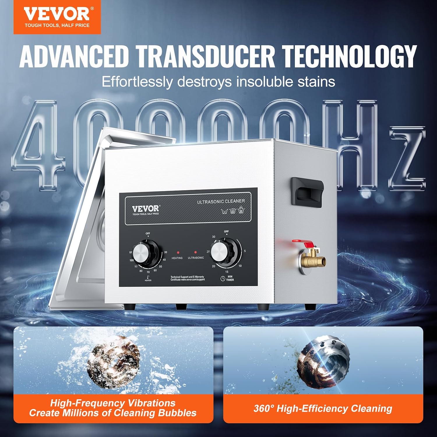 10L Ultrasonic Parts Cleaner, Heated 40kHz Digital Bath view 2