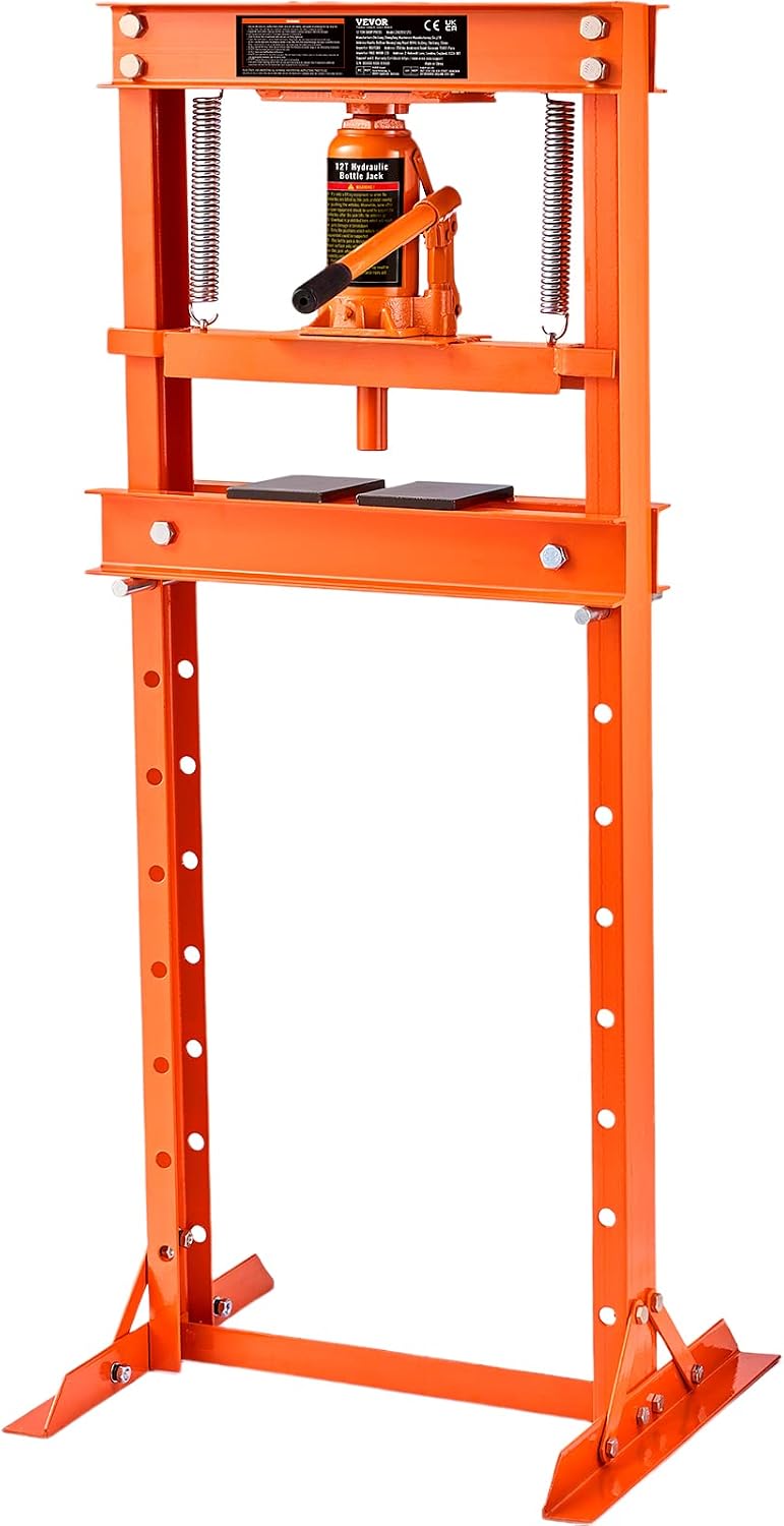 12-Ton H-Frame Hydraulic Shop Press, Adjustable Height