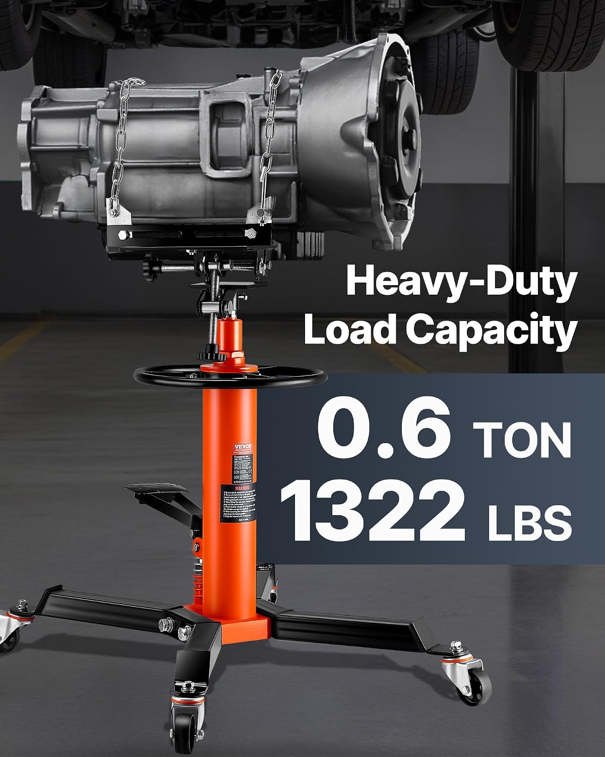 Telescoping Transmission Jack, 1,322 lb, 34-68 in Lift view 2