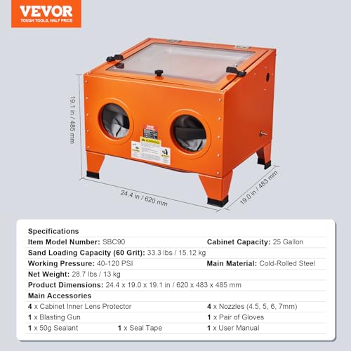 VEVOR SBC90 25-Gallon Benchtop Sandblasting Cabinet view 3