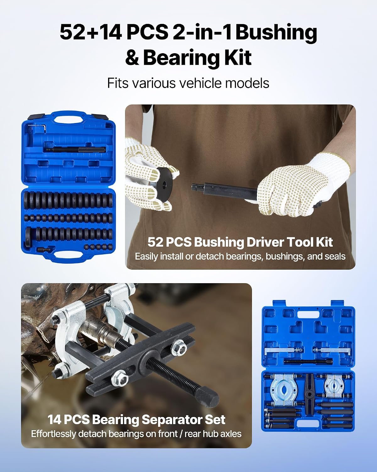 52pc Bushing & Seal Driver Set with 14pc Bearing Puller view 2
