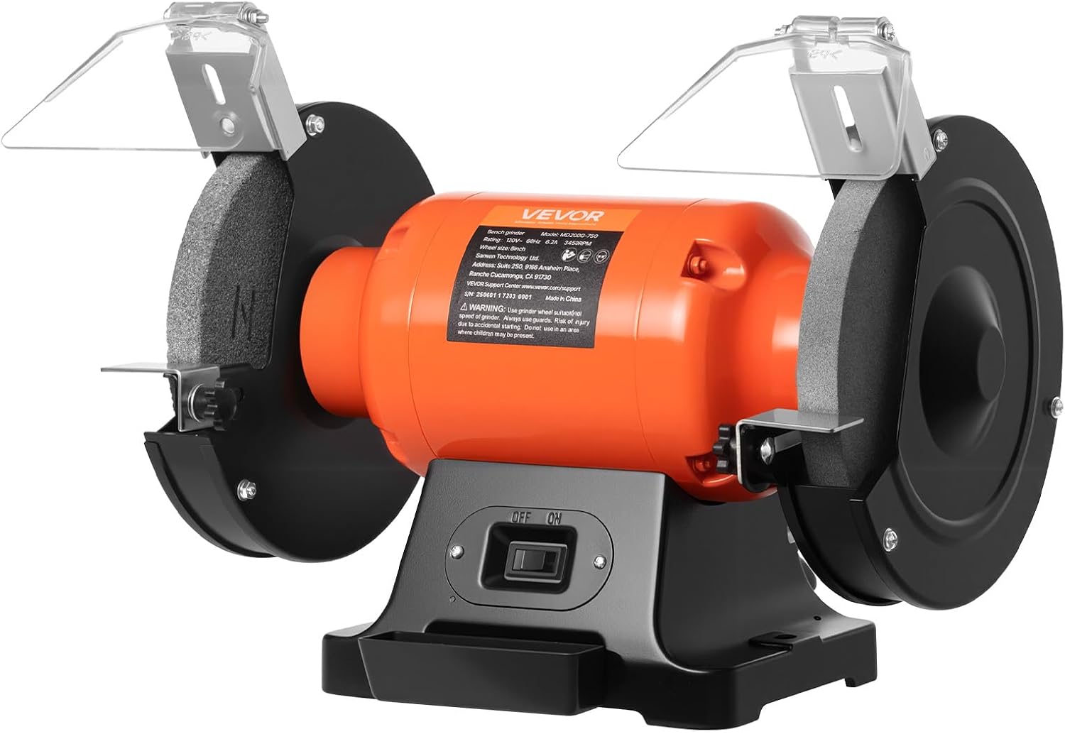 8 Inch Bench Grinder, 750W 3450 RPM, Cast Iron Base